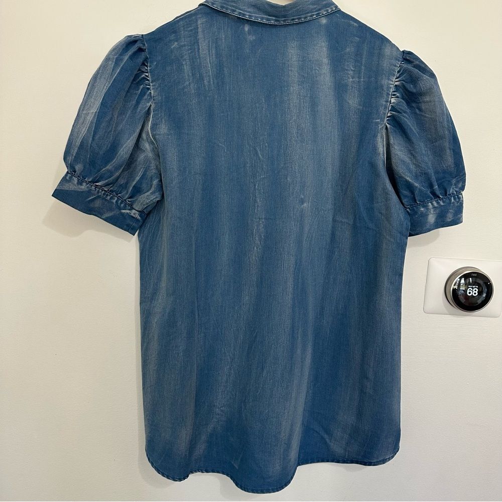 Denim Stretchy Distressed Puff Sleeve Tunic Length Blouse size 2X - Picture 5 of 5